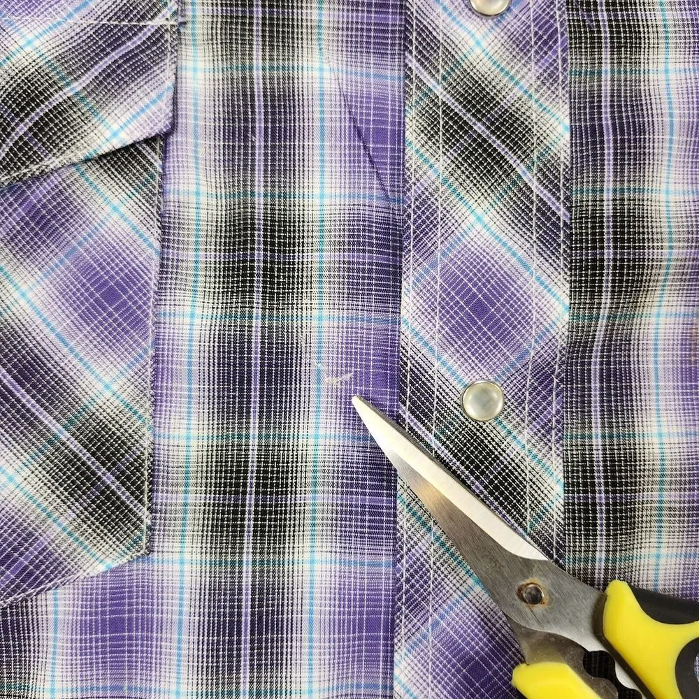 Wrangler Shirt Men XL Western Fashion Pearl Snap Purple Plaid Short‎ Sleeve
